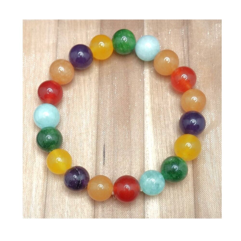 Rainbow Gemstone Stretch Bracelet 10mm Carnelian Aventurine Jade Quartz Unisex